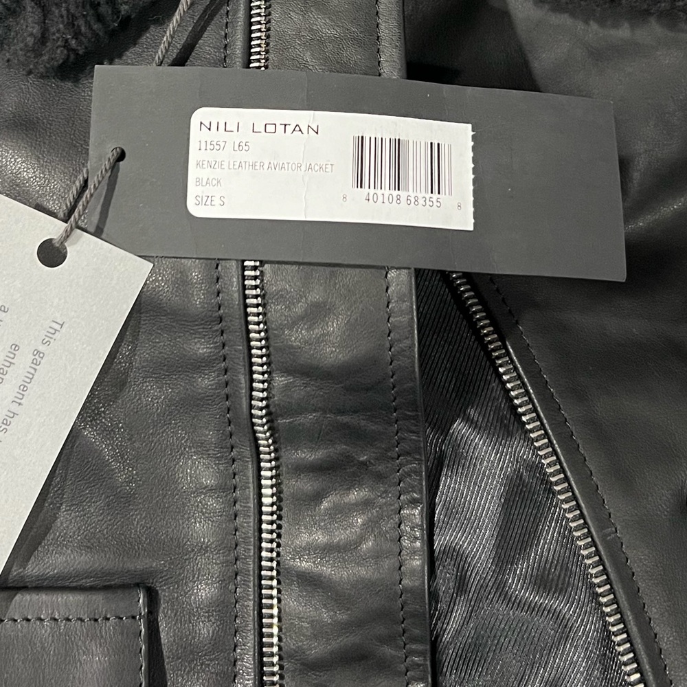 Nili Lotan Kenzie Genuine Shearling Collar Leather Aviator Jacket - Picture 4 of 7